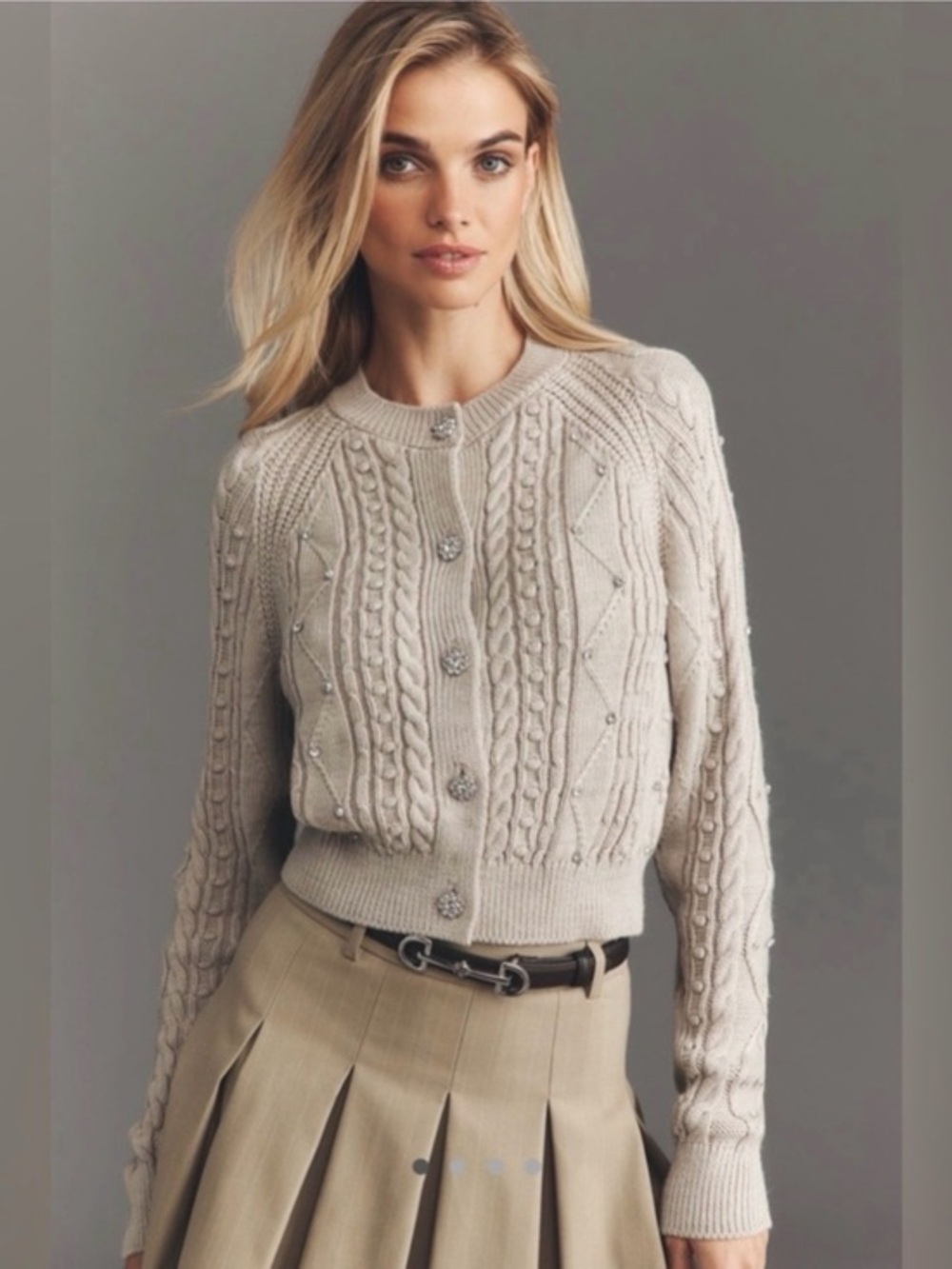 Anthropologie Maeve Gem-Embellished Cable-Knit Cardigan Sweater NWT
